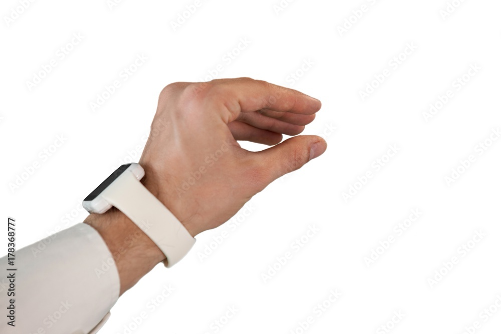 Cropped hand of businessman holding invisible product Cropped hand of businessman holding invisible product