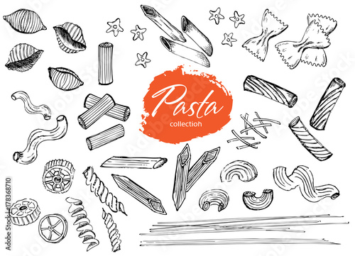 Vector hand drawn pasta set.