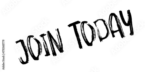 Join Today rubber stamp. Grunge design with dust scratches. Effects can be easily removed for a clean, crisp look. Color is easily changed.