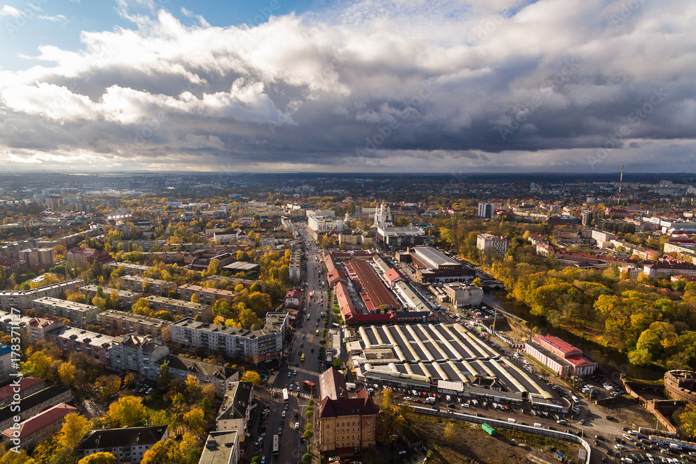 Naklejka premium Central Market in Kaliningrad, aerial view