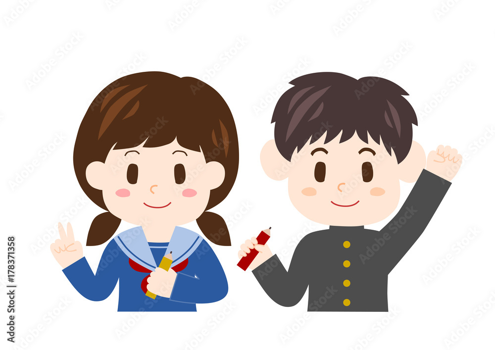 勉強を頑張る中学生男女のイラスト