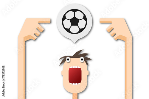 Cartoon Mann zeigt auf Sprechblase - Fußball