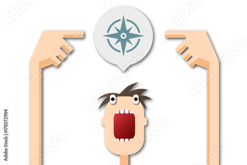 Cartoon Mann zeigt auf Sprechblase - Kompass