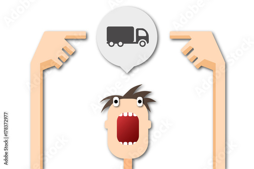 Cartoon Mann zeigt auf Sprechblase - Lastwagen