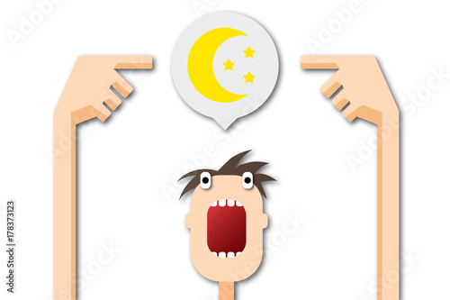 Cartoon Mann zeigt auf Sprechblase - Mond und Sterne