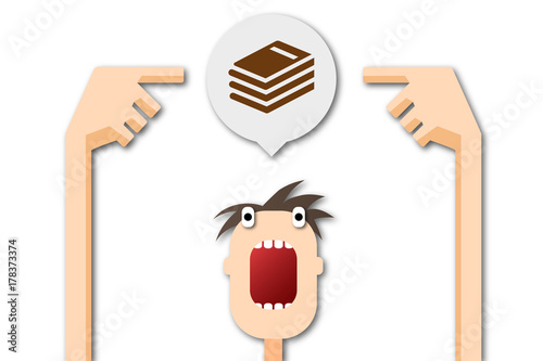 Cartoon Mann zeigt auf Sprechblase - Buch