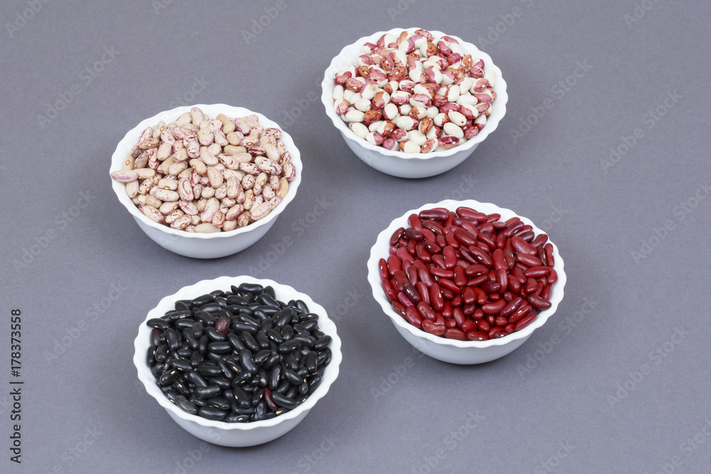 Beans of different colors on plates. Beans of different colors on plates.