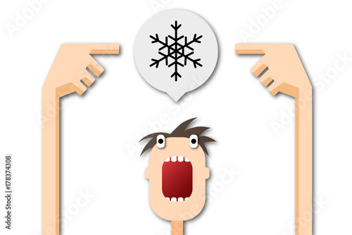 Cartoon Mann zeigt auf Sprechblase - Schnee
