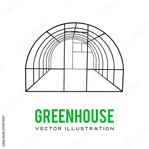 Greenhouse construction frame. Hothouse building object. Warm house Vect illustration. Glasshouse concept image