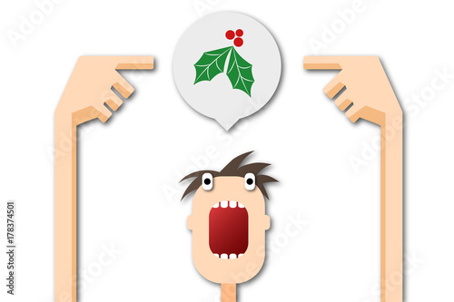 Cartoon Mann zeigt auf Sprechblase - Mistelzweig