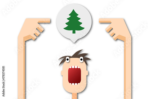 Cartoon Mann zeigt auf Sprechblase - Tannenbaum