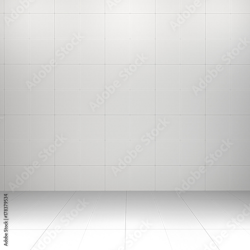 3d interior rendering of gray tiled wall and tiled floor