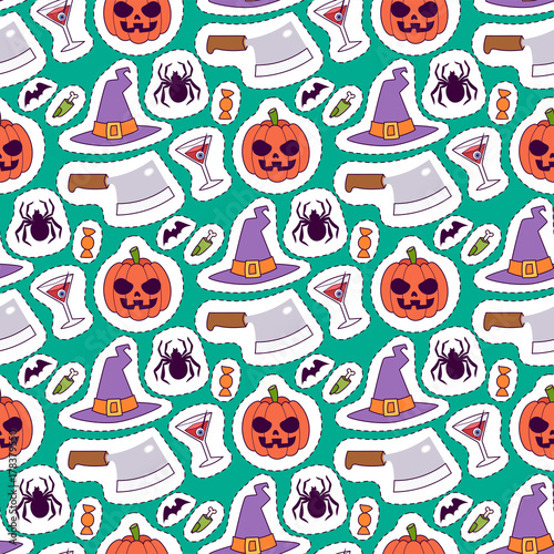 Halloween carnival seamless pattern background vector illustration with pumpkin and ghost spooky october autumn fear creepy traditional sign.
