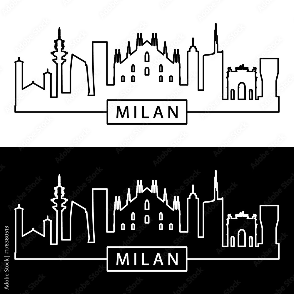 Milan skyline. Linear style. Editable vector file.