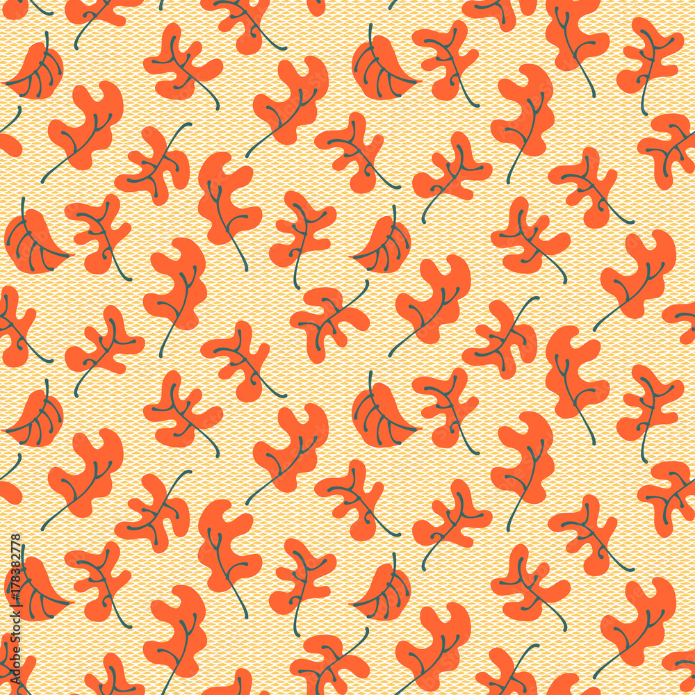 Autumn fall leaves. Floral seamless pattern background. Ornament with stylized oak leaves Autumn fall leaves. Floral seamless pattern background. Ornament with stylized oak leaves