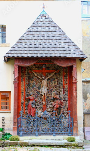 A wooden chapel with a composition of stone "Golgotha" (XVIII century) Armenian church in Lviv.