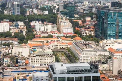 Aerial view of Ho Chi Minh City (former Saigon) towards City Hall