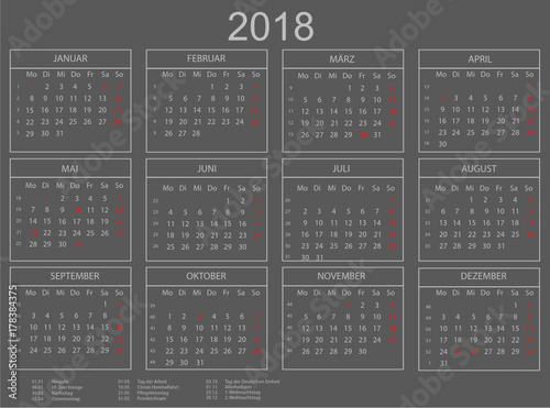 Kalender 2018 Querformat grau/weiss mit Umrahmung