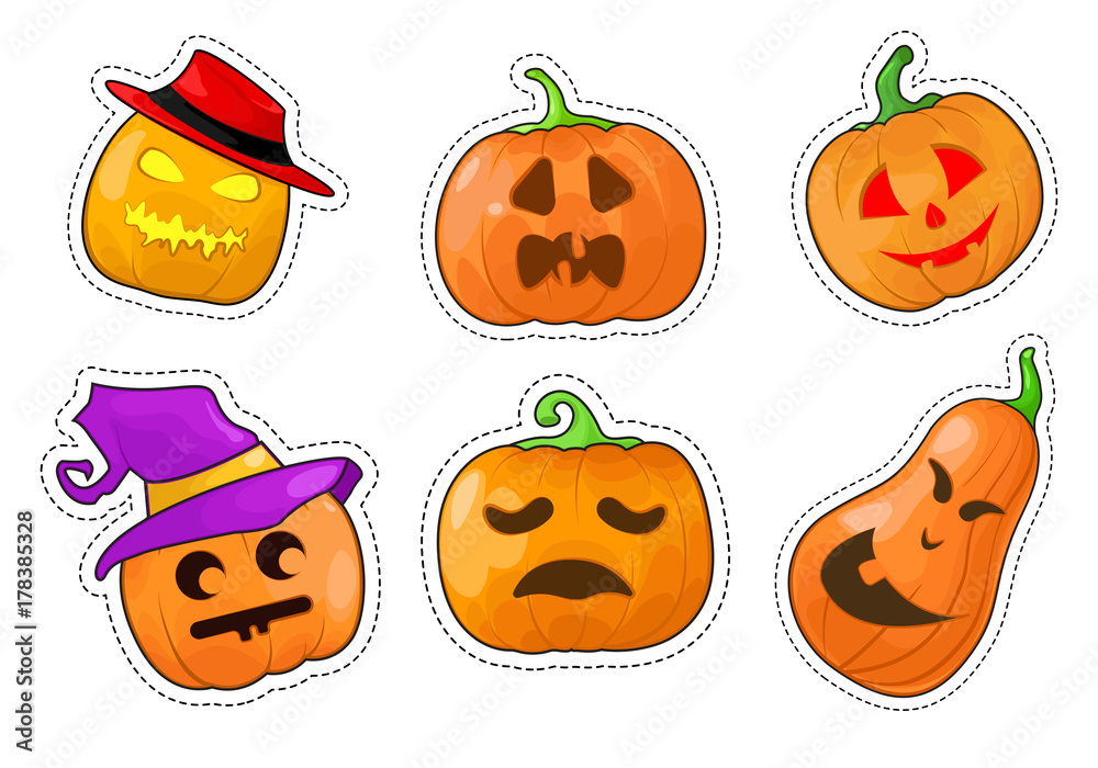 Set of stickers Halloween pumpkin. Vector illustration. Set of stickers Halloween pumpkin. Vector illustration.