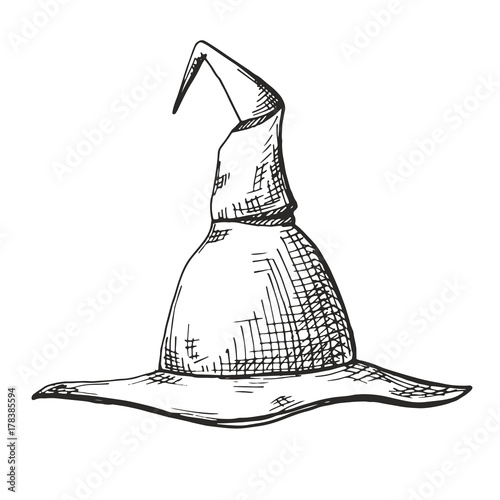Hand drawn pointed cap isolated on white background. Vector illustration of a sketch style.