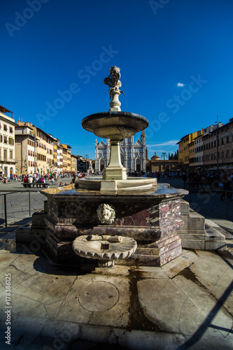 Florence, Italy - October, 2017. Narrow street in Florence, Tuscany, Italy. Architecture and landmark of Florence.