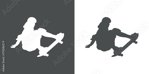 Icono plano silueta skater gris y blanco
