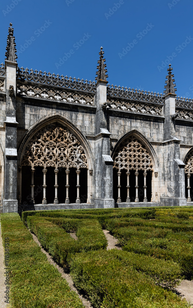 Cloisters of the Batalha Monastery, a prime example of Portuguese Gothic architecture, UNESCO World Heritage site, started in 1386 but never actually completed.