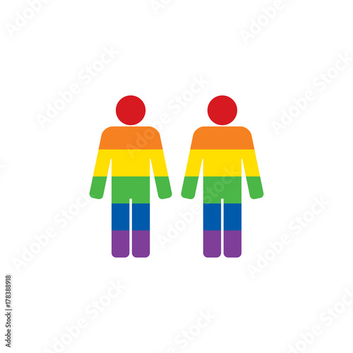 Gay couple figures holding hands with rainbow color. LGBT pride.