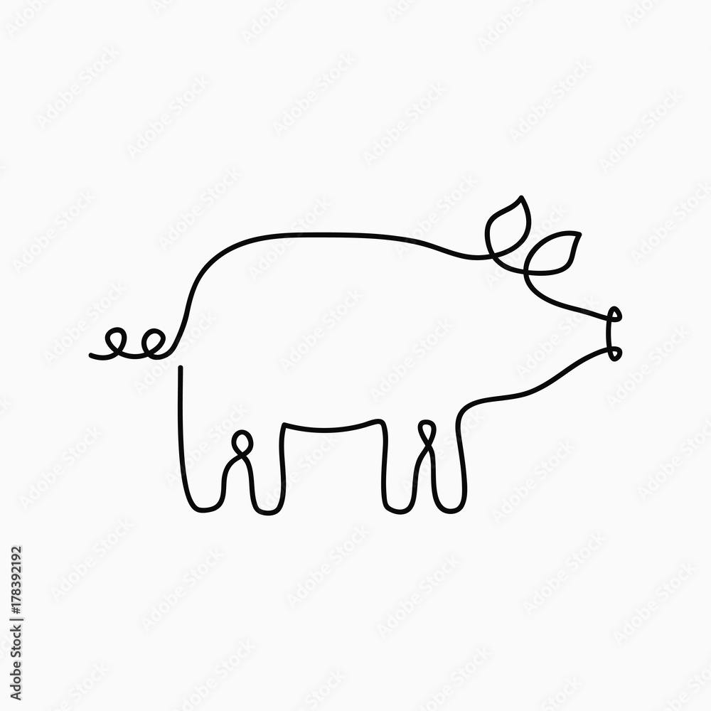 Pig one line drawing. Continuous line swine animal. Hand-drawn illustration for logo, emblem and design card, poster. Vector. Pig one line drawing. Continuous line swine animal. Hand-drawn illustration for logo, emblem and design card, poster. Vector.