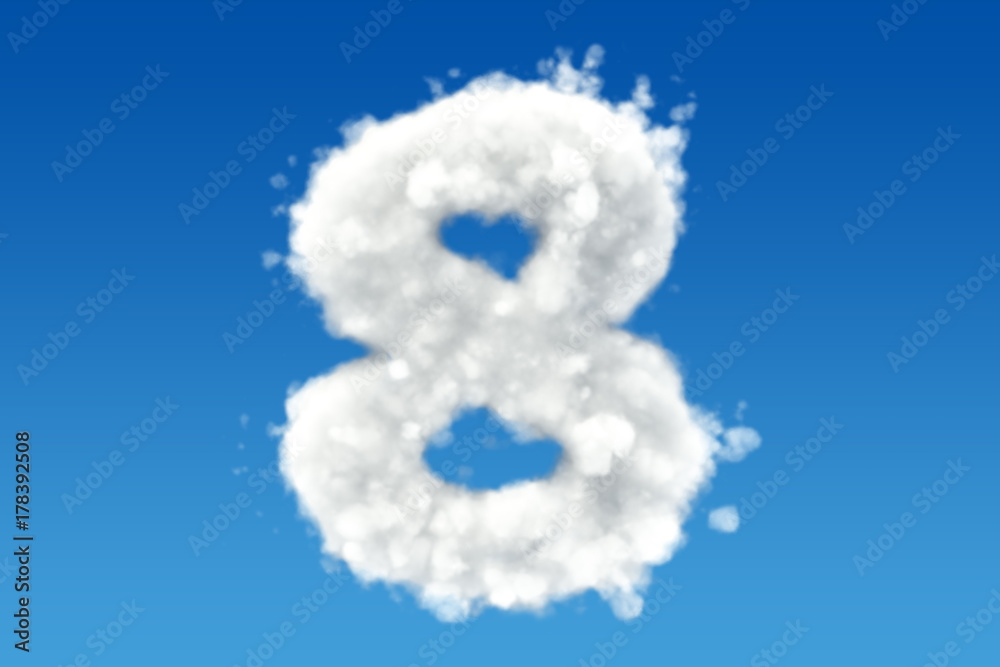 Number 8, from clouds in the sky. 3D rendering Number 8, from clouds in the sky. 3D rendering