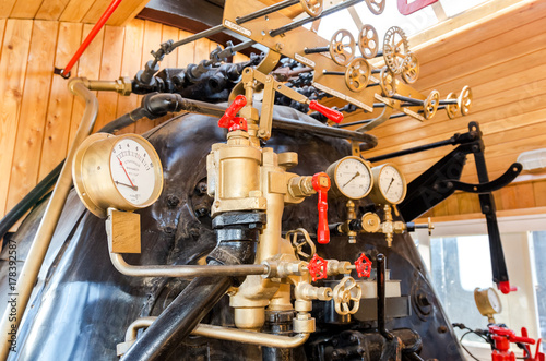 Retro steam locomotive boiler with engineering equipment