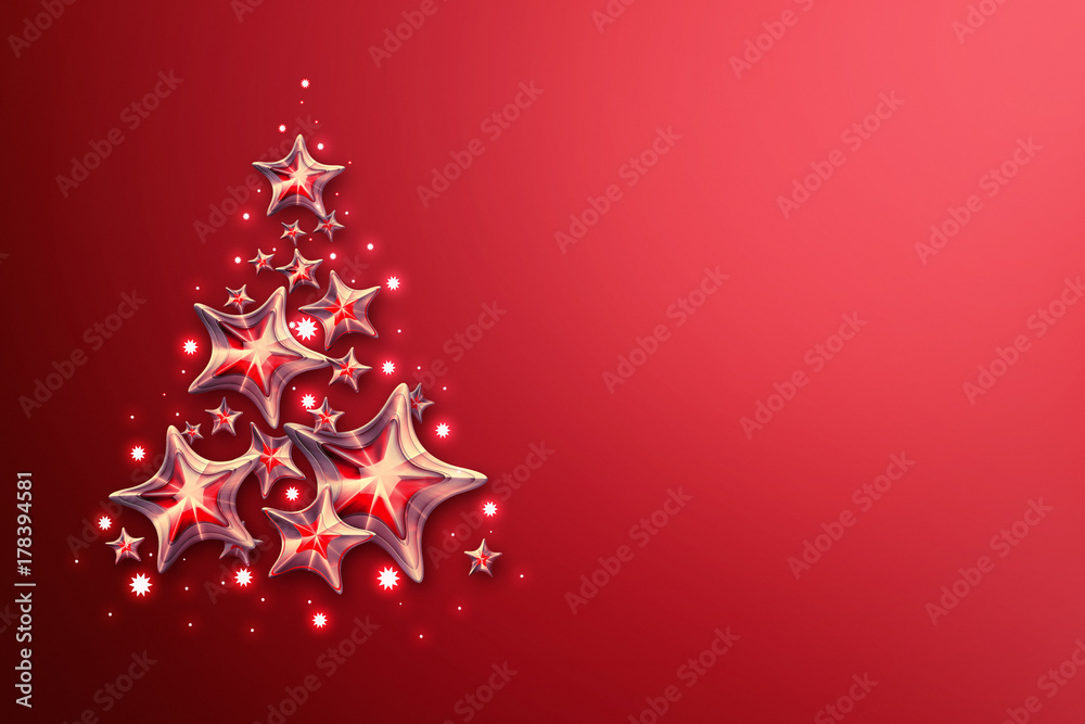 Christmas tree with star lights. Red background Christmas tree with star lights. Red background