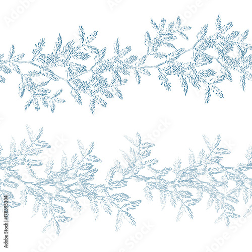 set of seamless border with christmas snowy branch isolated on white