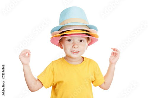 Dancing boy in the hat isolated on white
