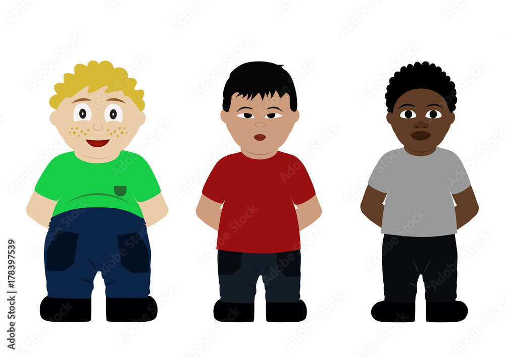 Multinational boys set isolate on white background Multinational boys set isolate on white background