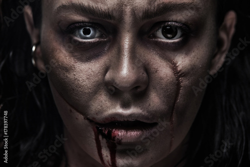 Zombie woman, Horror background for halloween concept and book cover ideas with copy space.