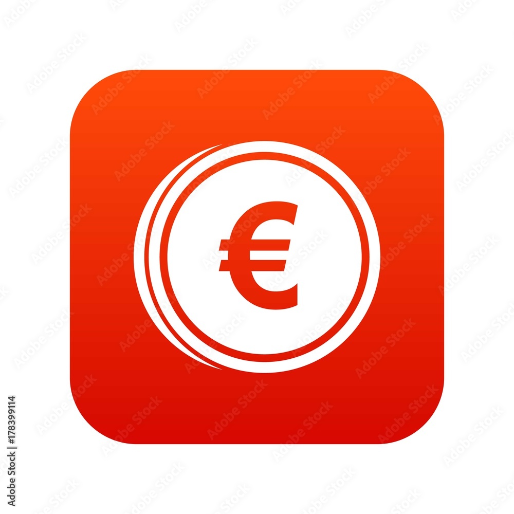Euro coins icon digital red Euro coins icon digital red