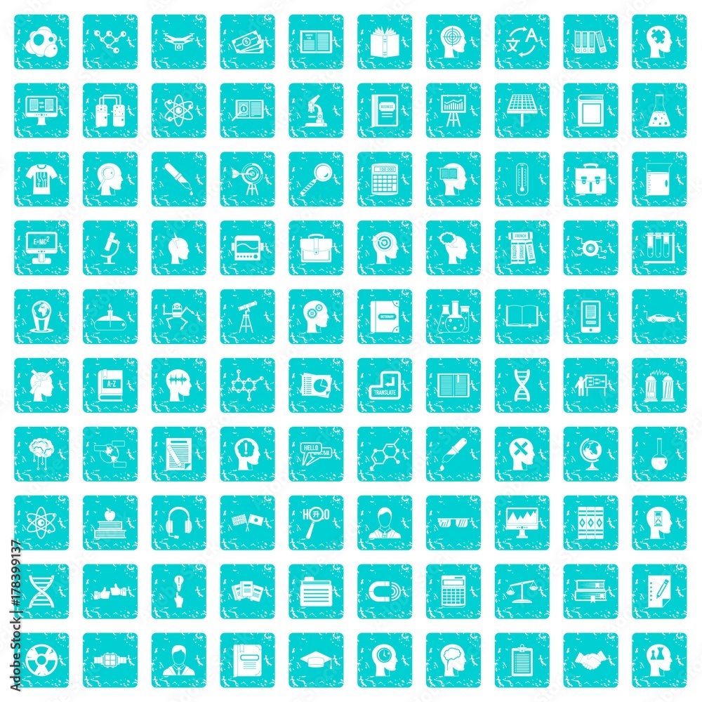 100 knowledge icons set grunge blue 100 knowledge icons set grunge blue