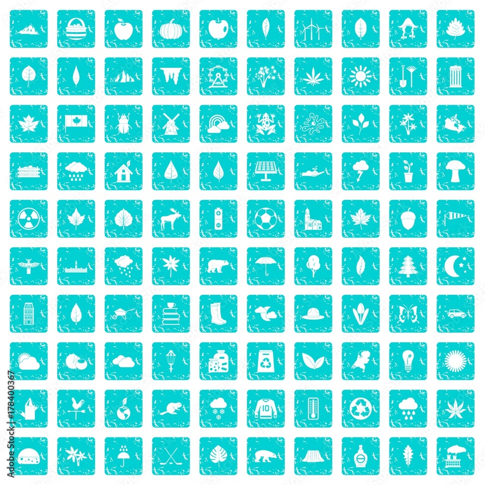 Fototapeta premium 100 leaf icons set grunge blue
