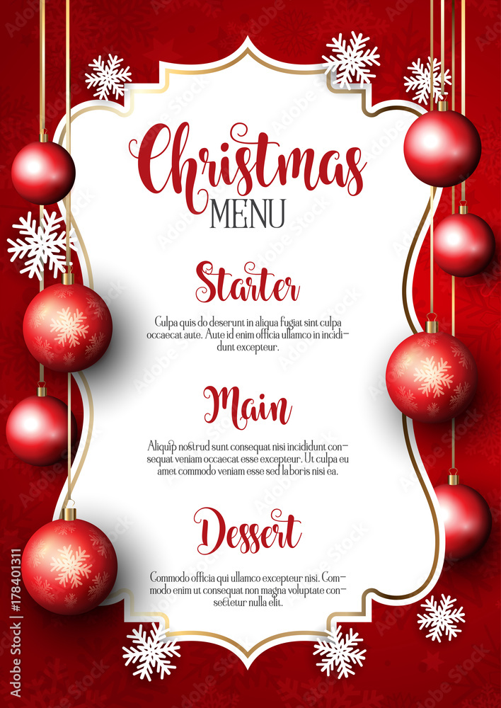 Christmas menu design background - obrazy, fototapety, plakaty 