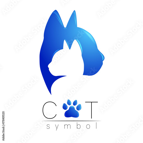 Cat care Logo Blue modern gradient on white background. Isolated Vector Illustration. Paw pet symbol. Zoopsychology, shop, logotype, web, concept, identity, clinic, veterinary, animal feed sign. photo