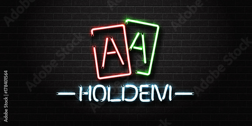 Vector realistic isolated neon sign of Holdem poker lettering for decoration and covering on the wall background. Concept of casino and gambling.
