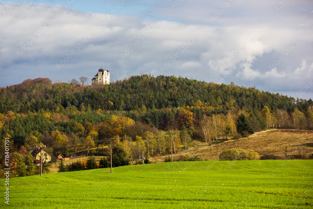 Czech castle on the autumn hill