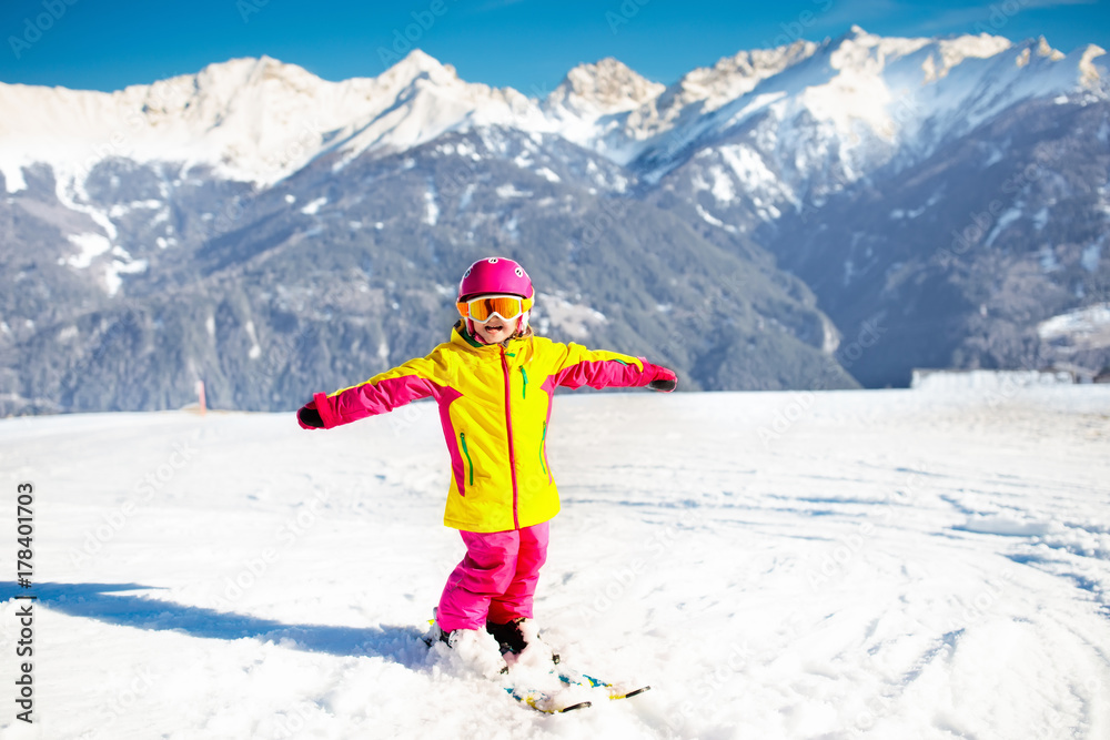 Kids winter snow sport. Children ski. Family skiing. Kids winter snow sport. Children ski. Family skiing.
