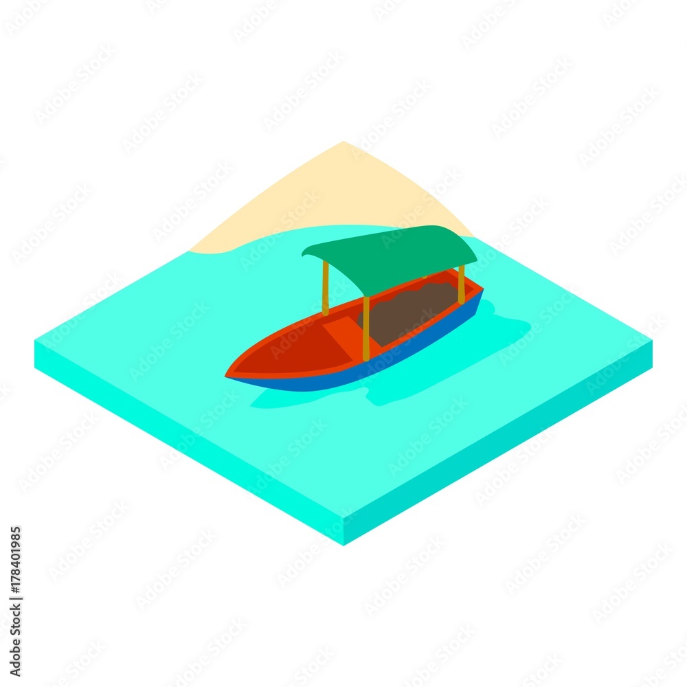 Boat on water icon, isometric style Boat on water icon, isometric style