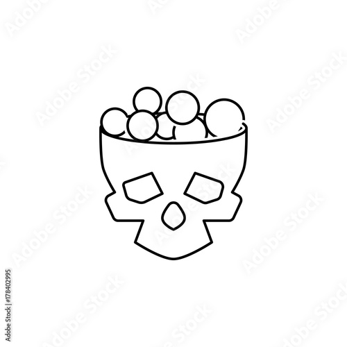 Halloween Skull bucket filled with sweets and candy for halloween night icon