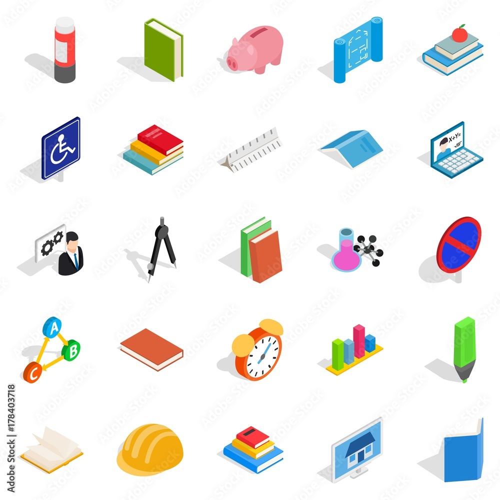 Train your mind icons set, isometric style Train your mind icons set, isometric style