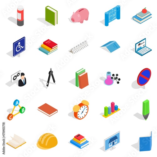 Train your mind icons set, isometric style