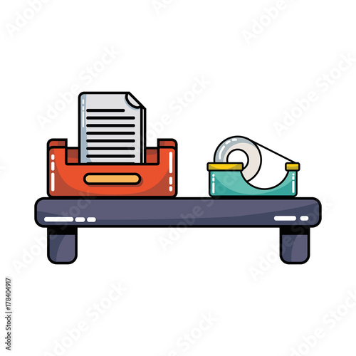 wood shelf with adhesive tape and documents inside file cabinet