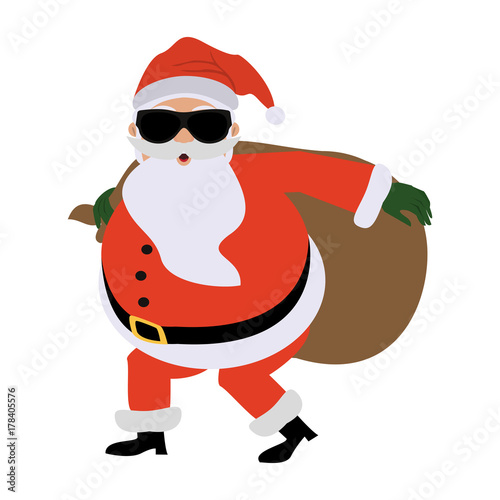 santa claus wearing sunglasses sneaking with gifts cartoon icon image vector illustration design 